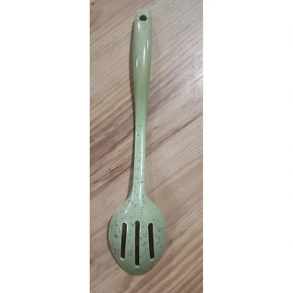 Paula Dean Melamine Slotted Spoon Serving Utensil Speckled Pear‎ EUC  12.5 In